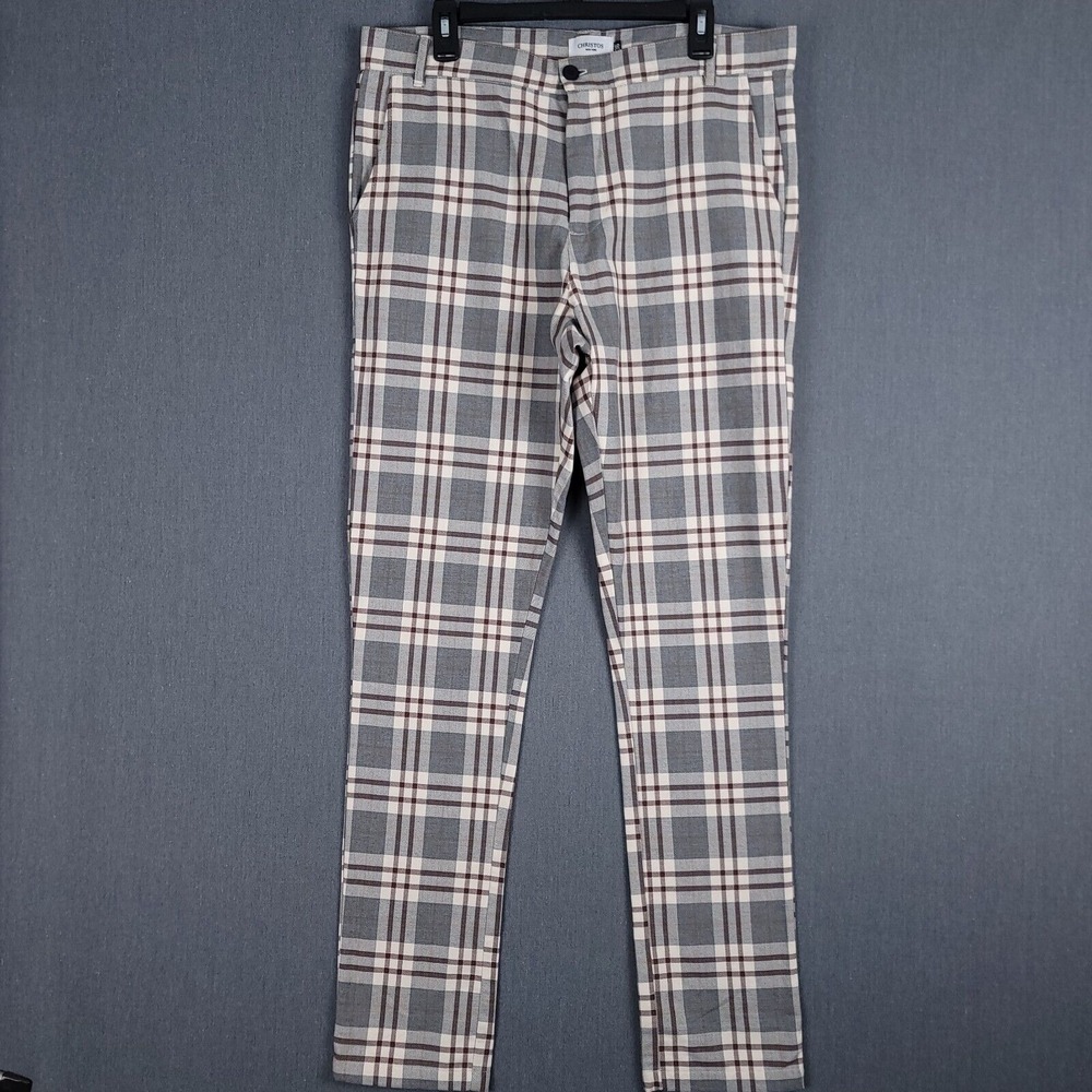 Christos New York Pants 36 (Fits‎ 36x34.5) Gray Brown Plaid The Summit Slim Fit